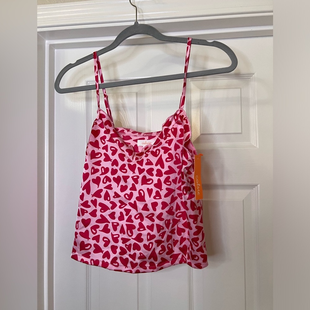 Y2K Silky Heart Cami Tank - Spaghetti Strap Luxe Cami Top Silky Valentine’s Day